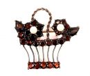 (LADE) Vintage garnet flower basket brooch w/2 pearls