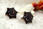 Bohemian garnet larger flower earrings/-boutons with 14ct gold wires