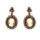Bohemian garnet earrings w/14ctgold studs with shell cameo