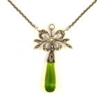 Schleifencollier mit imit.Peridot Briolette + Perlchen + Markasit