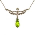 Collier mit imit. Tropfen Peridot + Perlchen + Markasit