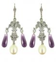 Ohrringe mit imit. Amethyst Briolette + Markasit + Perle