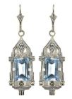 Ohrringe mit imit. Aquamarin-Baguette + Markasit im Art-Deco-Stil
