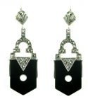 Ohrringe mit Onyx + Markasit + Perlchen im Art-Deco-Stil