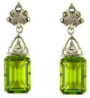 Ohrringe mit imit. Octagon Peridot + Markasit