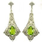 Ohrringe mit imit. Tropfen Peridot + Markasit + Perlchen