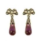 Schleifenohrringe mit imit. Amethyst Briolette + Markasit + Perlchen