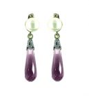 Ohrringe mit imit. Amethyst Briolette + Perle + Markasit