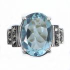 Ring mit oval imit. Aquamarin + Markasit