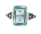 Ring mit imit. Octagon Aquamarin + Markasit