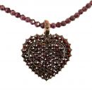 Bohemian garnet heart clip-on necklace on garnet ball chain