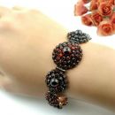 Vintage garnet flowers bracelet w cabouchons in Victorian style