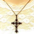 Vintage Filligree Garnet Cross with chain   /L