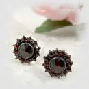 Bohemian round bezel set garnet earstuds