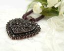 Bohemian garnet heart clip-on necklace on garnet ball chain