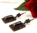 Vintage rectangular garnet cabouchon earrings in Art-Déco style