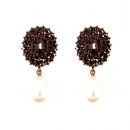 Oval Bohemian garnet earrings with big freshwater pearls