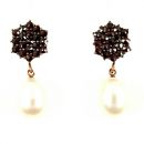 Bohemian garnet earrings with big freshwater pearl drops