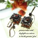 Bohemian garnet earrings Art Deco style w/14ct goldwires