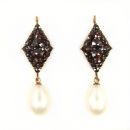Bohemian garnet marquise shaped earrings with big pearls