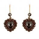 Vintage garnet cabouchon heart earrings in Victorian style