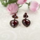 Garnet heart facetted earrings w/14ct gold studs in Victorian style