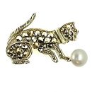 Süsse Katzenbrosche mit Perle + Markasit