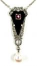 Vintage Art-Déco marcasite necklace with Onyx&Ruby