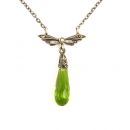 Schleifencollier mit imit.Peridot Briolette + Perlchen + Markasit