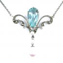Collier mit imit. Tropfen Aquamarin + Markasit + Perlen