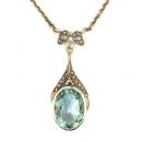 Collier mit  ovalem synth.Aquamarin + Markasit + Perlchen