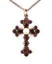 Garnet cross pendant with pearl and chain