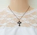 Garnet cross pendant with pearl and chain