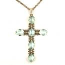 Kreuz mit ovalen sy. Aquamarinen + Perlchen