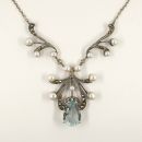 Vintage marcasite drop necklace with paste aquamarine in Victorian style