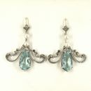 Vintage marcasite drop earrings with paste aquamarine in Victorian style