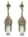 Ohrringe mit imit. Aquamarin-Baguette + Markasit im Art-Deco-Stil