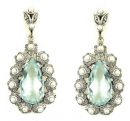 Tropfenförmige Ohrringe mit imit. Tropfen Aquamarin + Markasit + Perlchen