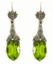 Ohrringe mit imit. oval Peridot + Markasit