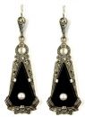Vintage marcasite earrings with onyx and pearl Art-Déco style