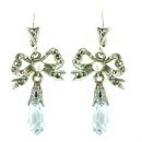 Schleifenohrringe mit synth.Aquamarin Briolette+Markasit + Perlchen