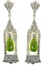 Rechteckige Ohrringe mit imit.Peridot Briolette + Markasit