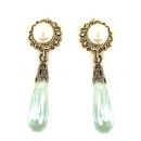 Ohrringe mit imit. Aquamarin Briolette + Perle + Markasit