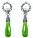 Ohrringe mit imit. Peridot Briolette + Perle + Markasit