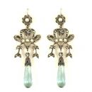 Schleifenohrringe mit imit.Aquamarin Briolette+Markasit + Perlchen
