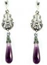 Lange Ohrringe mit imit. Amethyst Briolette + Markasit