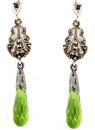Lange Ohrringe mit imit. Peridot Briolette + Markasit