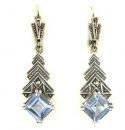 Ohrringe mit synth.Caree  Aquamarin + Markasit im    Art-Deco-Stil