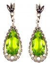 Ohrringe mit imit.Tropfen Peridot + Perlchen + Markasit