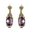 Ohrringe mit imit. oval Amethyst + Markasit